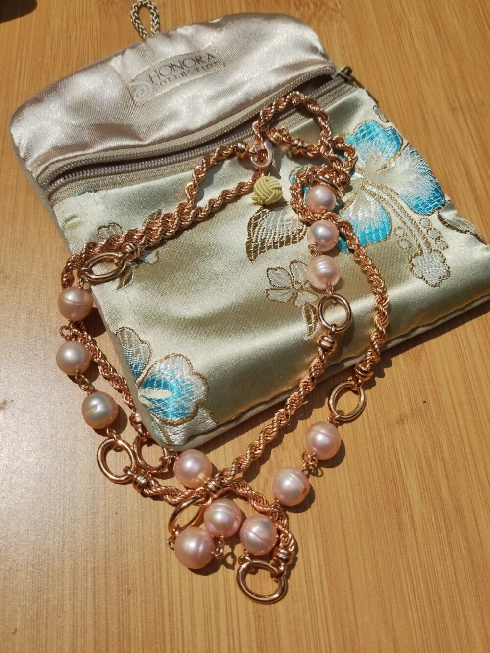 Honora Bronze Italy Genuine Pink Pearl Necklace, Rose Gold Finish, 36" Long. - Picture 2 of 14
